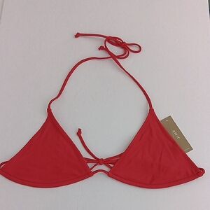 J Crew Red Triangle Bikini‎ Top Women's String Back & Neck Ties CA792 NEW